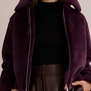 Burgundy Faux Fur Bomber Jacket Effeci